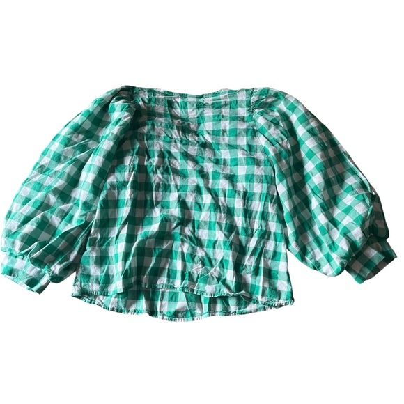 A New Day Checked Gingham 3/4 Puff Sleeve‎ Top Green White Women's S - Picture 2 of 4